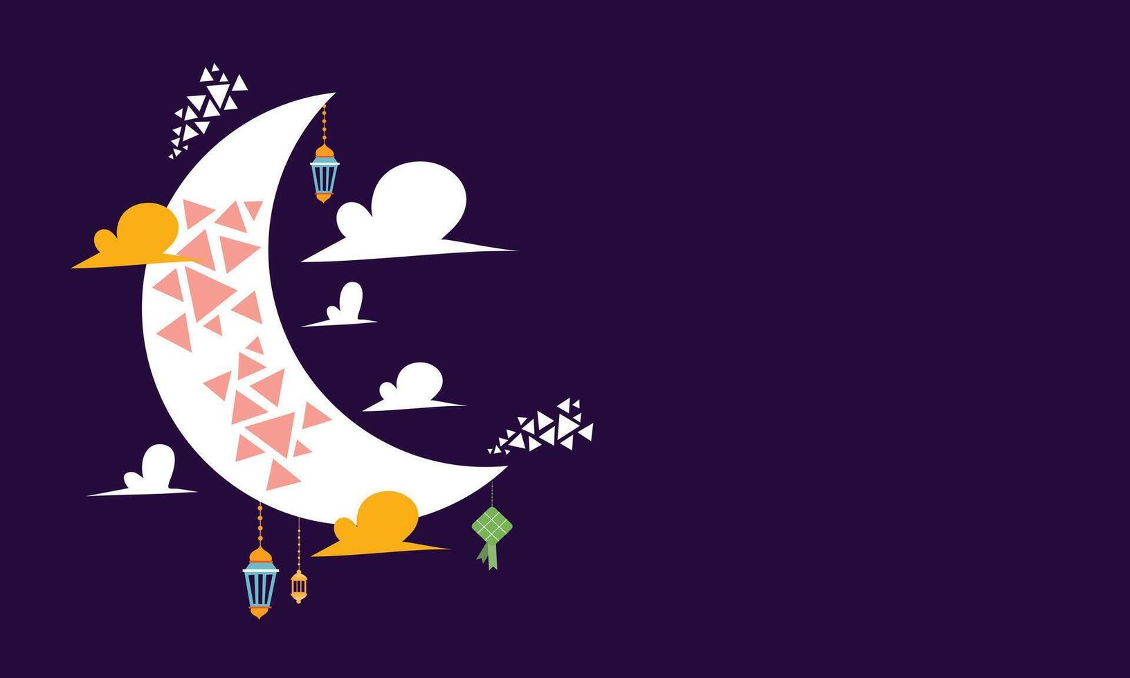 A crescent with a moon and clouds on it vector