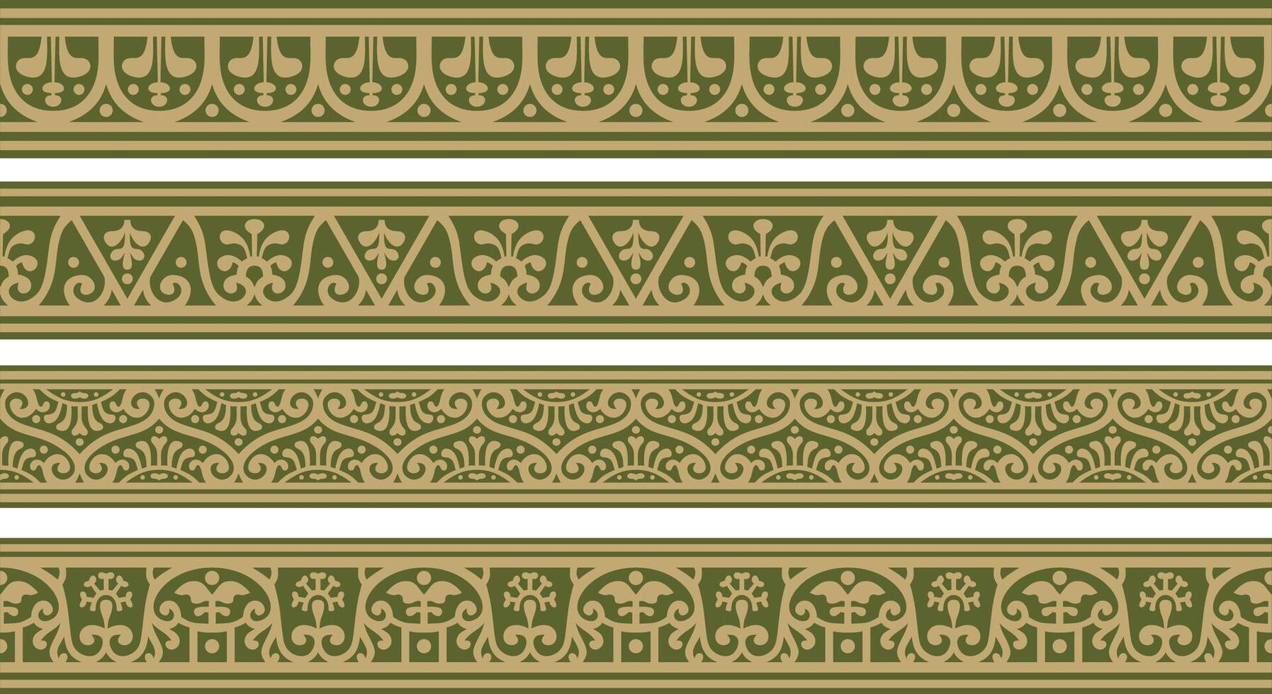 seamless gold with green border, Pompeii frame. Endless Neopolitan ornament. vector