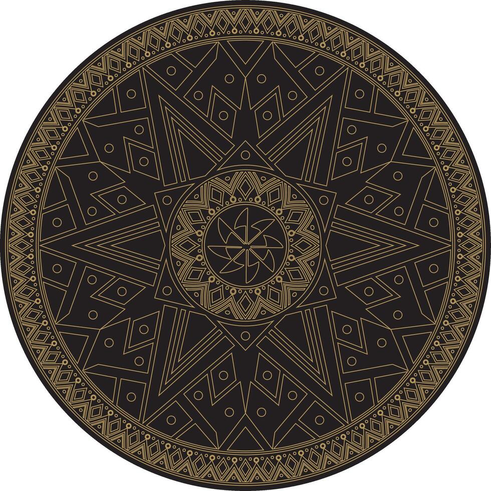 Native American round contour gold with black pattern. Geometric shapes in a circle. National ornament of the peoples of America vector