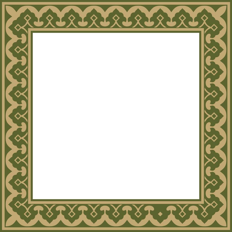 square gold with green national Persian ornament. Rectangle, frame, border, ethnic pattern of the peoples of Iran, Tajikistan vector