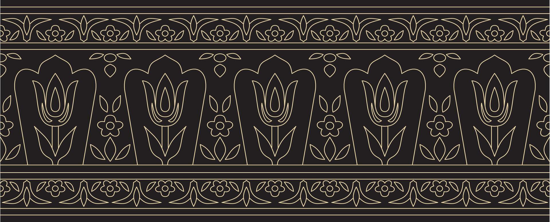 linear contour black and gold seamless Turkish ornament. Ottoman rectangle, ring, frame. Muslim pattern for stained glass. vector