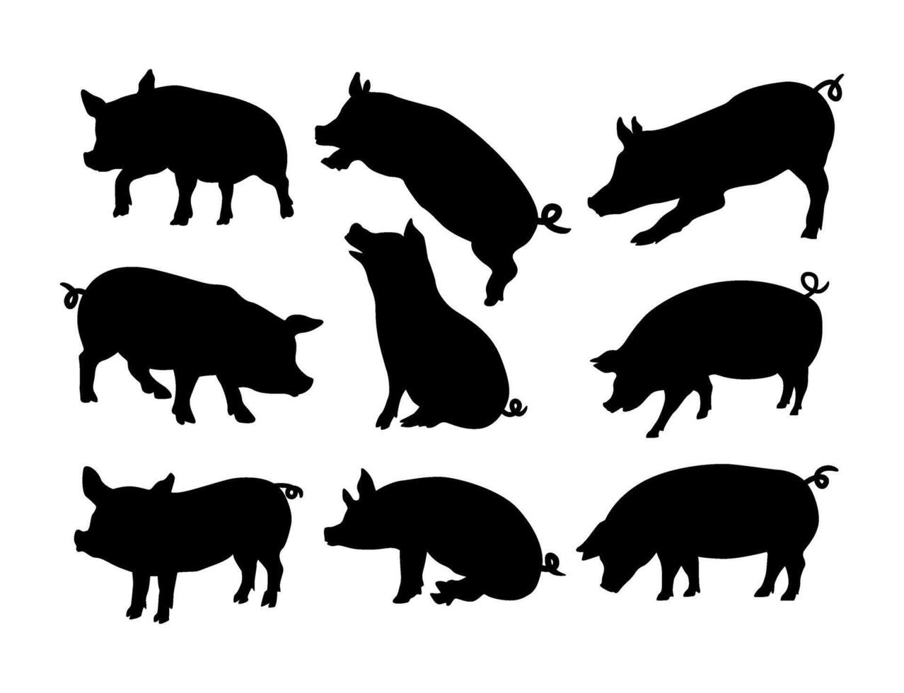 collection of animal pig silhouette vector