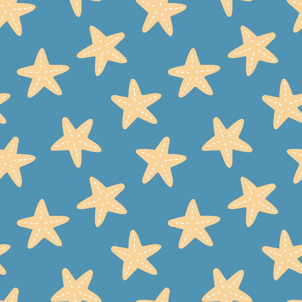 seamless minimal starfish repeat pattern in blue background vector