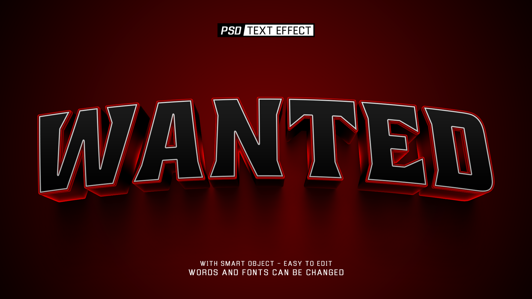 wanted 3d text effect psd