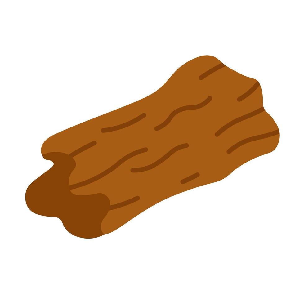 Flat cartoon illustration of natural brown driftwood log for exotic pet terrarium or aquarium decoration. vector