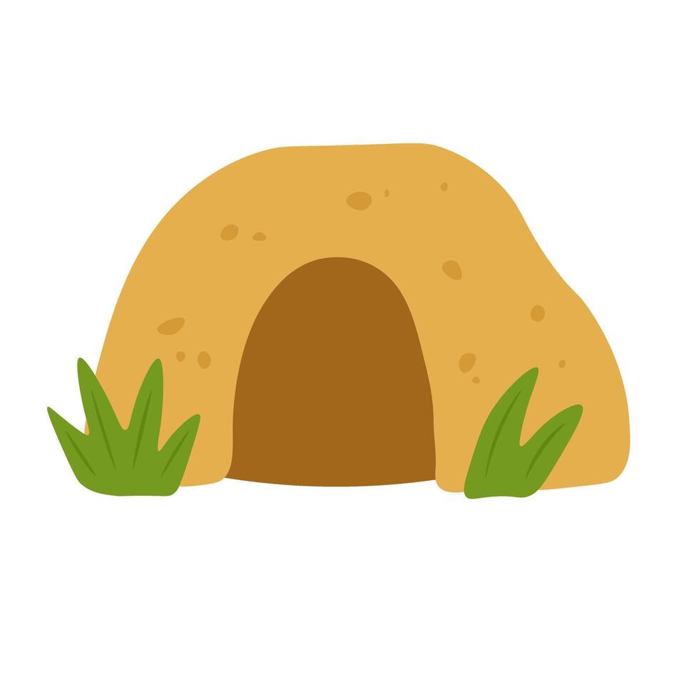 Flat cartoon illustration of a cozy sandy hideout for exotic pets with green plants, isolated . vector