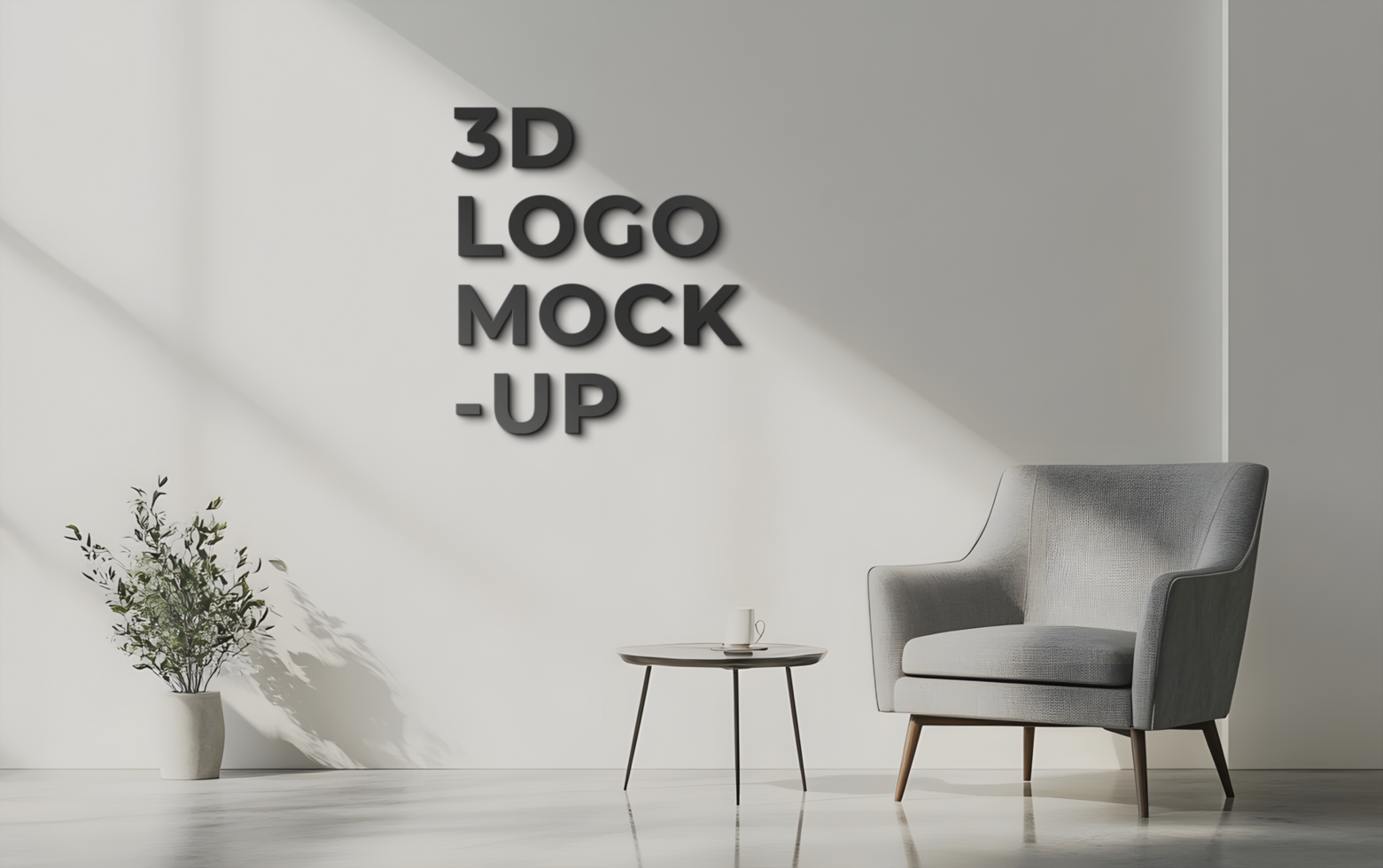 Room with minimal chair and table in 3D logo mockup psd