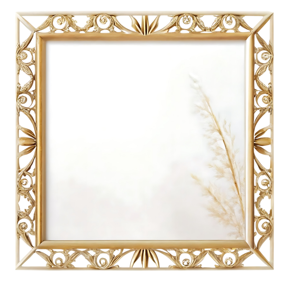 Elegant Gold Ornate Picture Frame with Delicate Dried Flowers png
