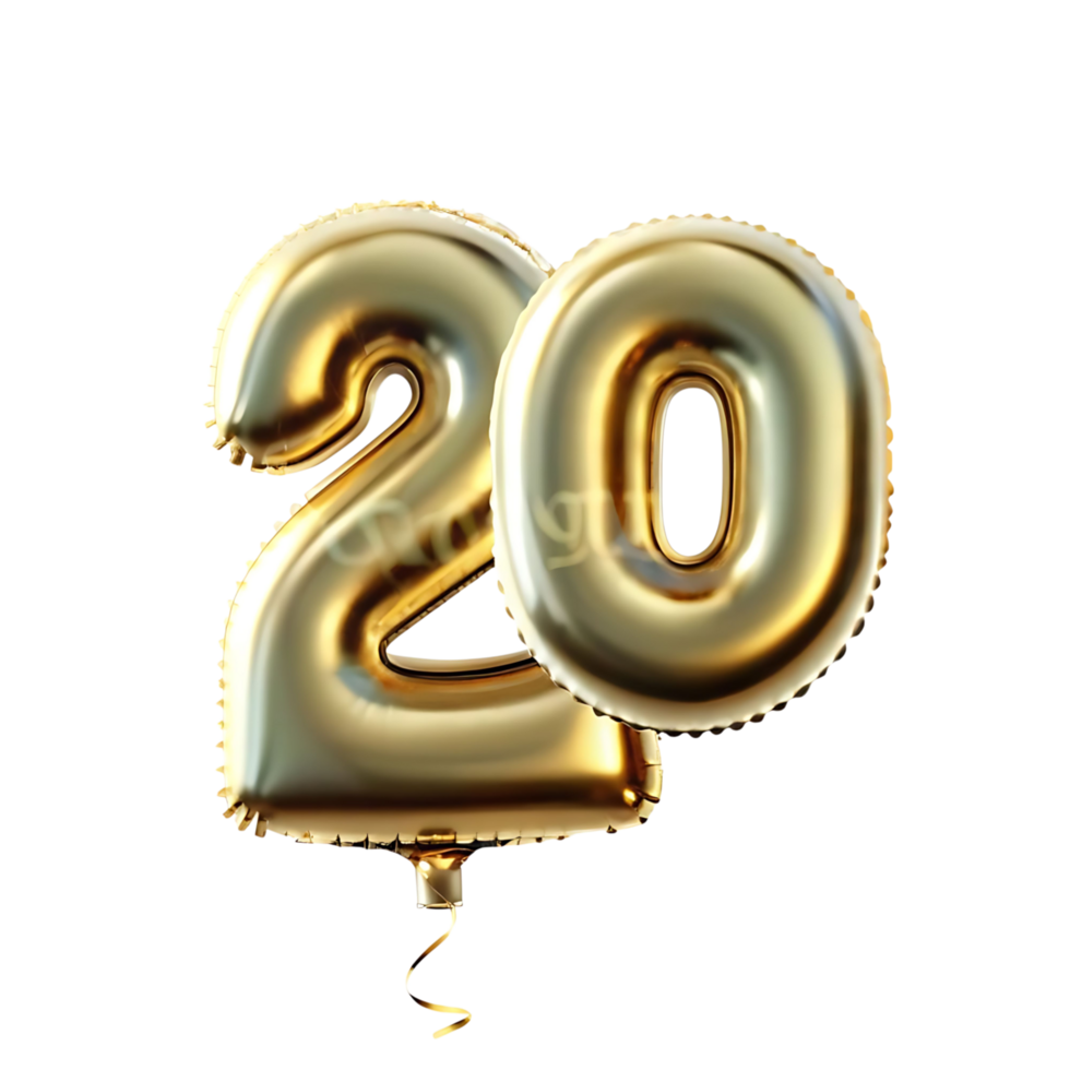 Gold Number Twenty Balloons Floating Against transparent Background Festive Decoration Anniversary Celebration png