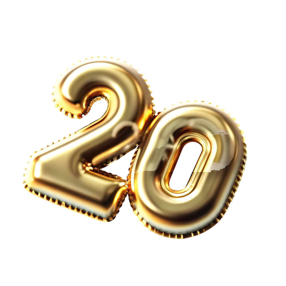 Gold Number Twenty Balloons on transparent Background for Anniversary Celebration png