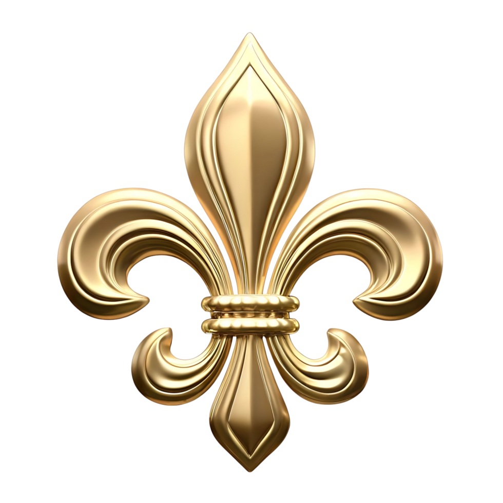 Three Dimensional Golden Fleur De Lis Royal Crest Emblem Design Decoration png