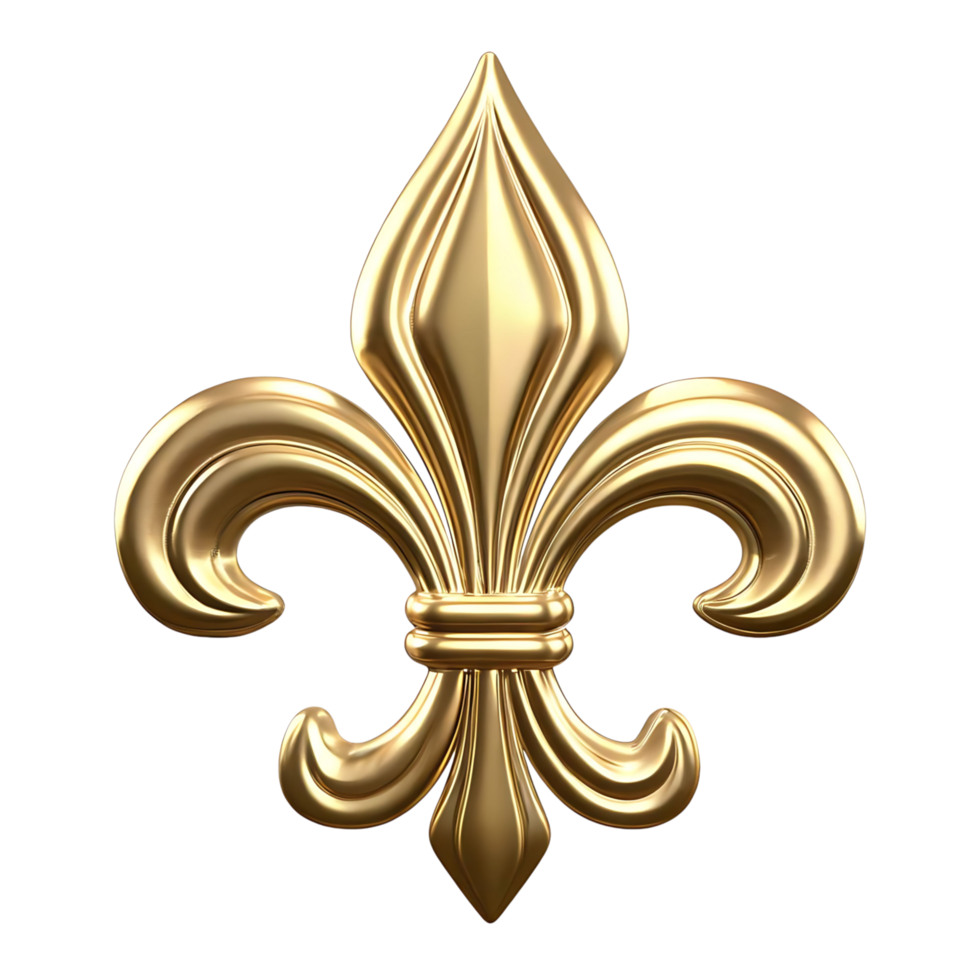 A Luxurious Golden Fleurdelis 3D Render on transparent Background Elegant Design Royal Symbol French Heritage Decorative Element png