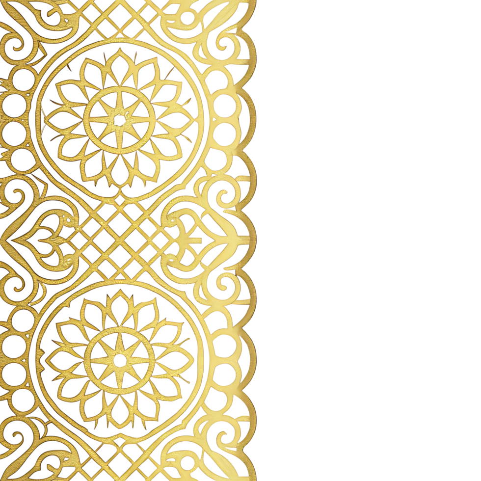 Elegant Gold Lace Border Design on transparent Background Ornate Vertical Pattern Texture png