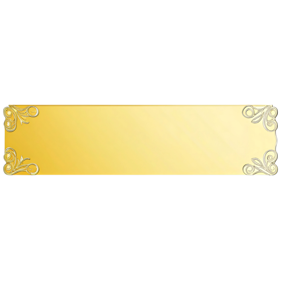 Elegant Golden Rectangular Banner with Ornate Floral Corners for Text or Message Display png