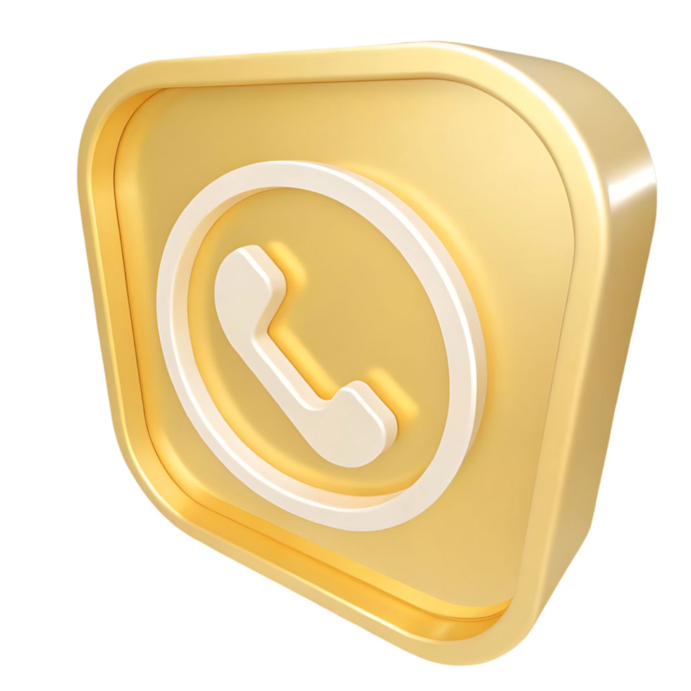Three Dimensional Golden Square Button with White Phone Icon for Communication png