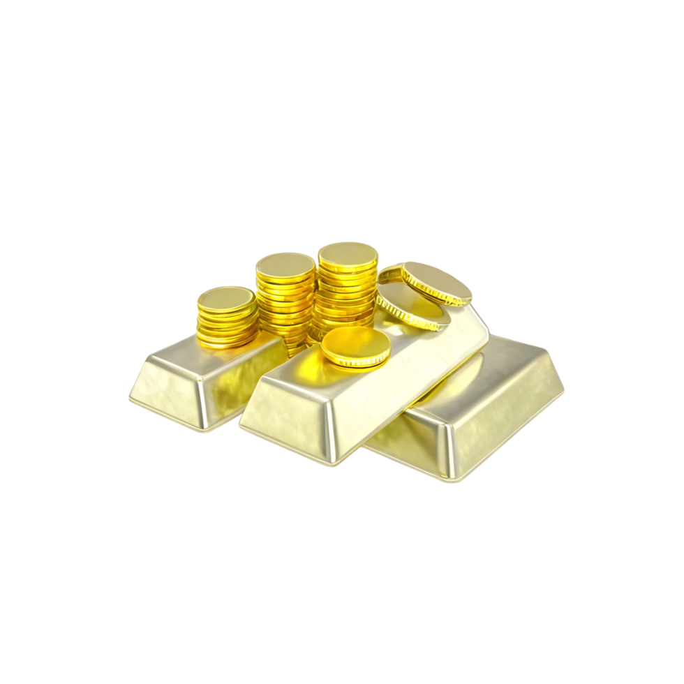 Gold Bullion and Stacks of Gold Coins 3D Render Wealth and Prosperity Concept png