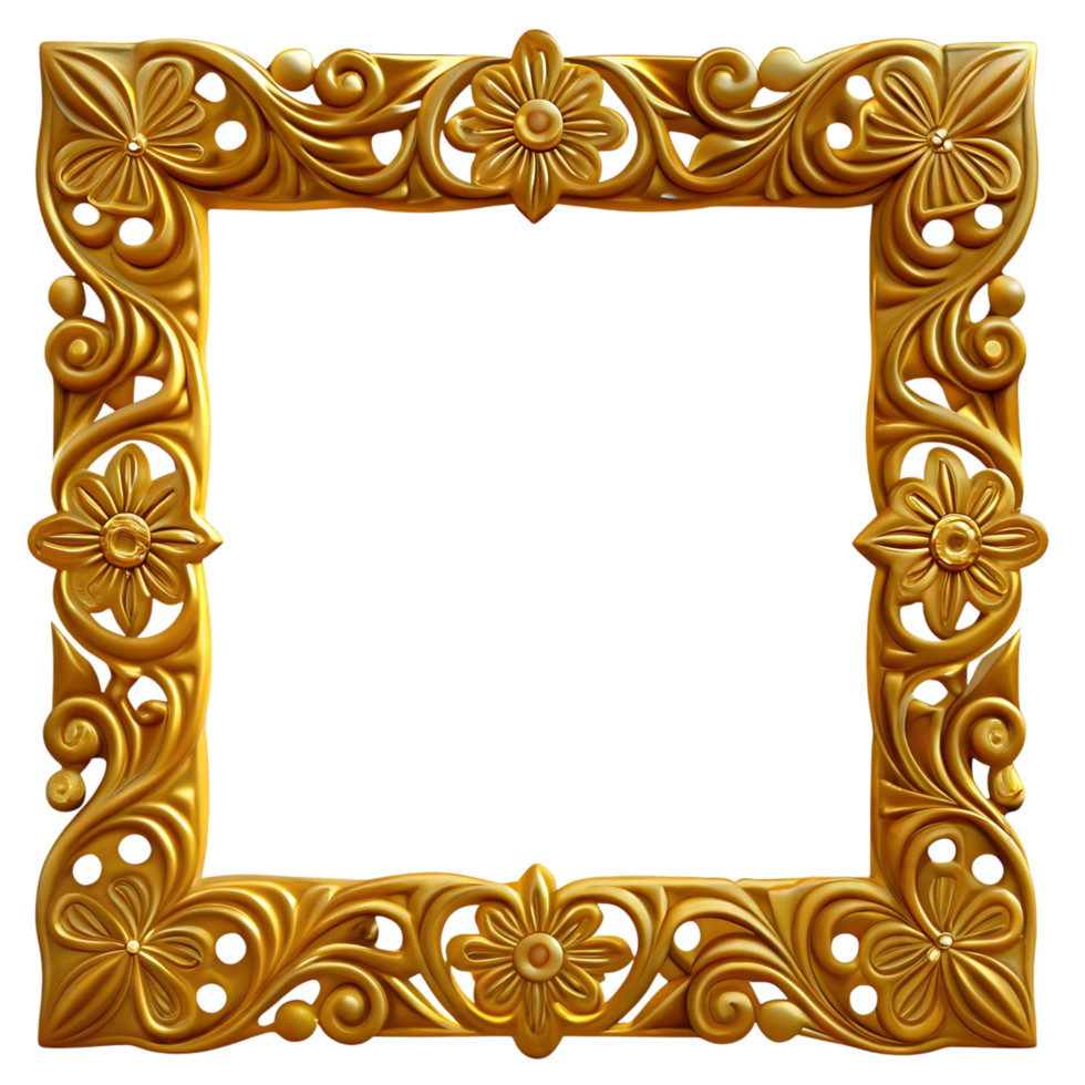 Ornate Golden Frame with Intricate Floral Design and Swirls png