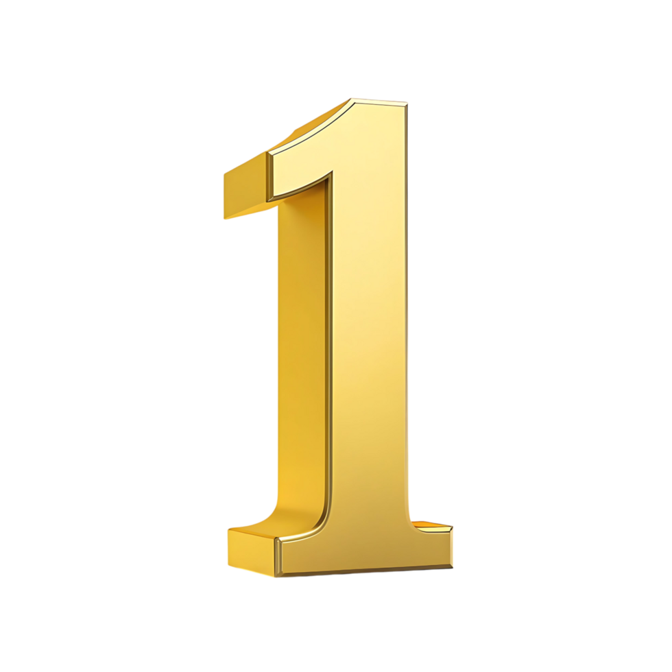 Three dimensional gold number one on transparent background first place winner champion gold number one png