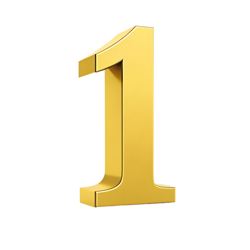 Three Dimensional Gold Number One Digit First Place Winner Trophy Award png