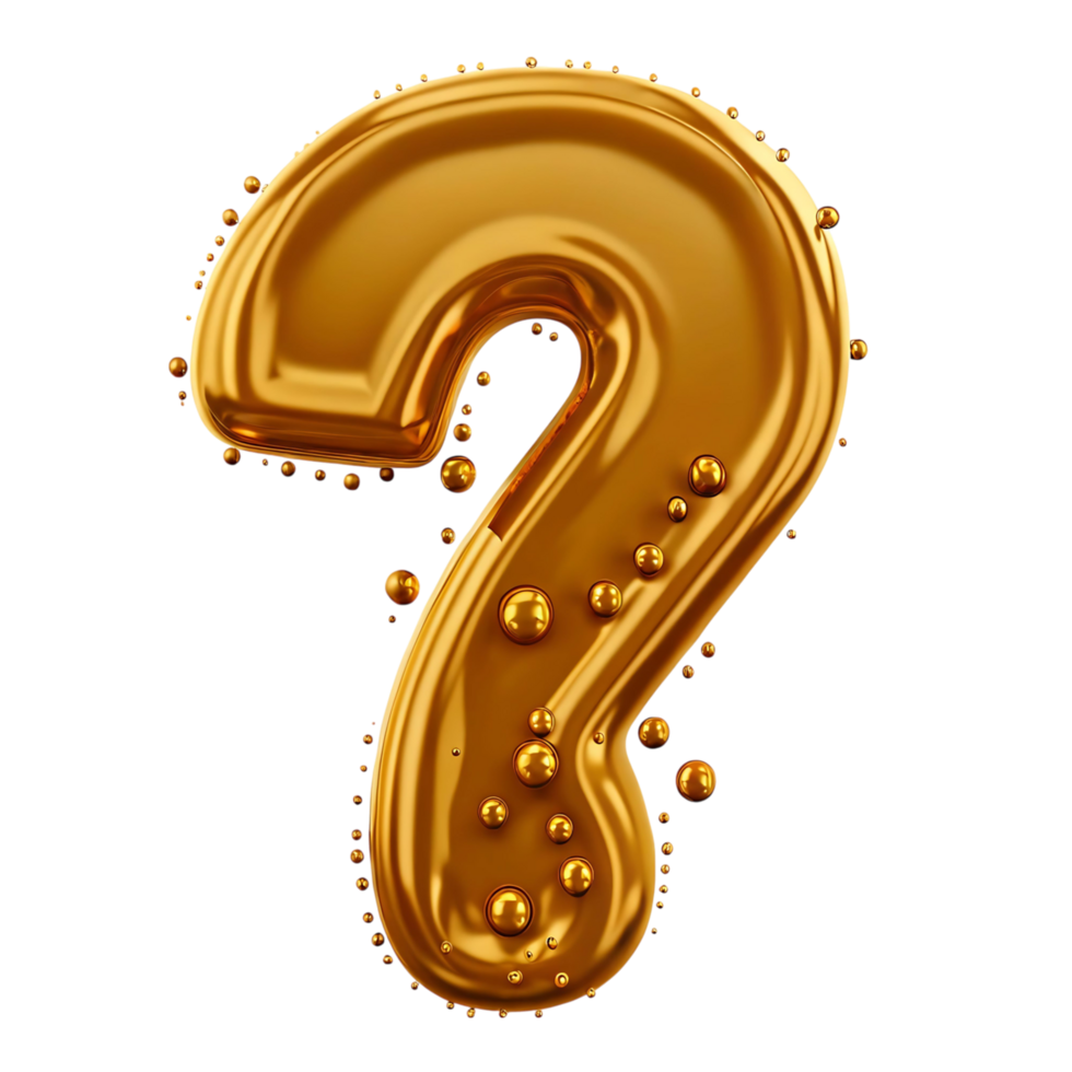 Golden Liquid Question Mark with Bubbles on transparent Background 3D Render png