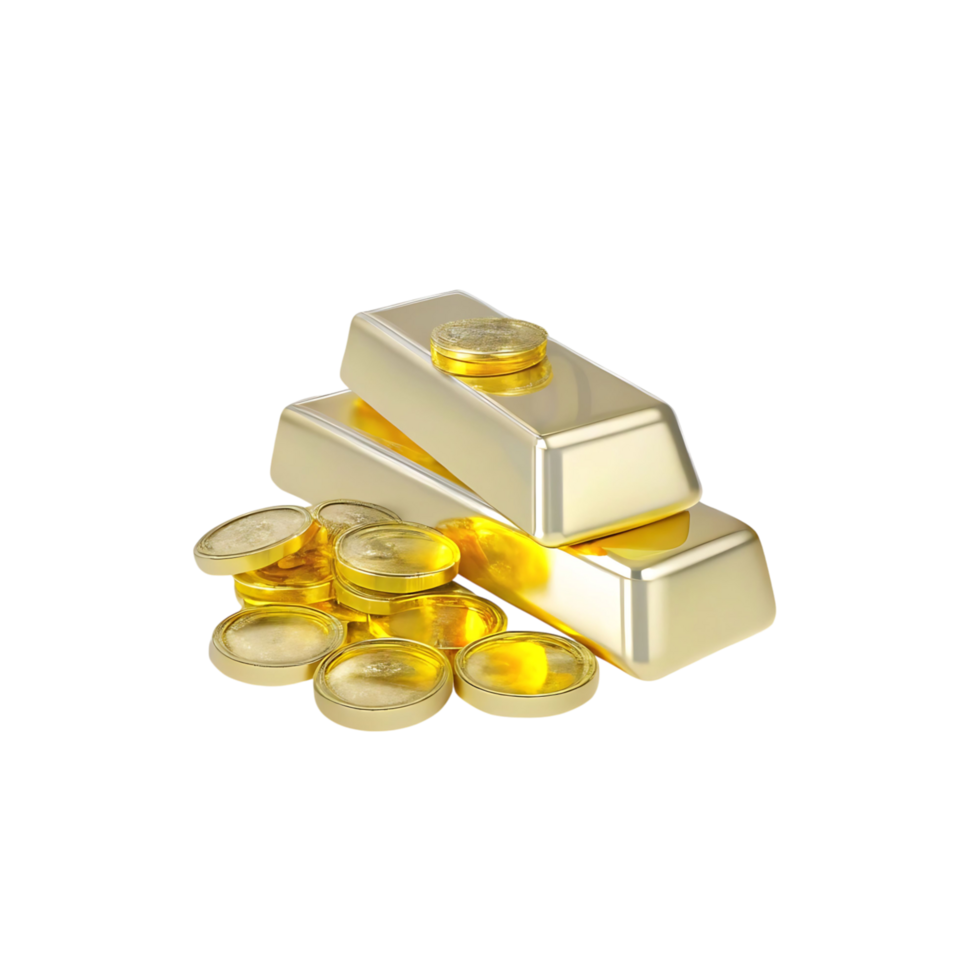 Gold bars and coins on a black background png