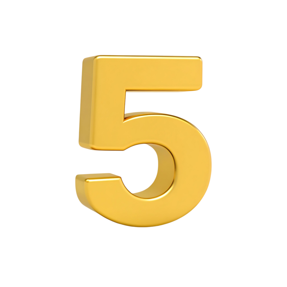 Three Dimensional Gold Number Five Digit Rendering png