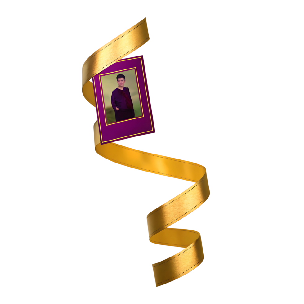 Elegant Golden Ribbon with Purple Photo Frame Featuring a Person png