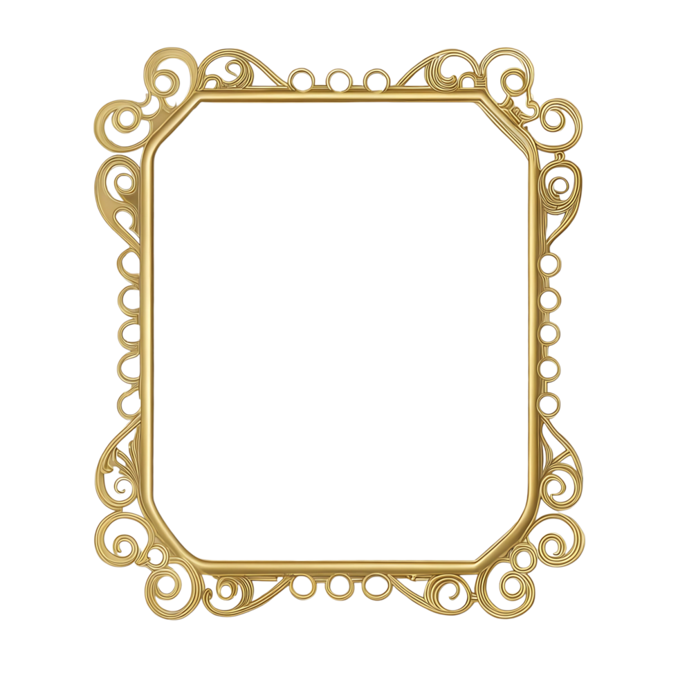 Elegant Gold Ornate Frame with Swirls and Curls Design Element for Picture or Mirror png