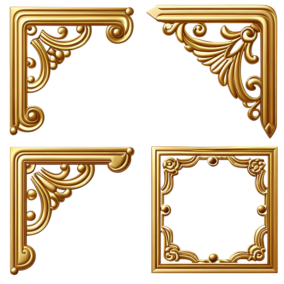Collection of Golden Ornate Corner and Frame Designs for Decoration png