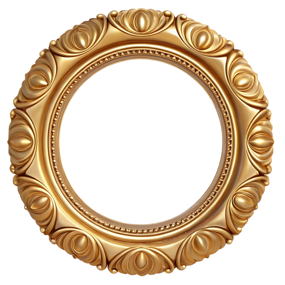 Ornate Gold Round Frame with Intricate Design Elements for Elegant Display png