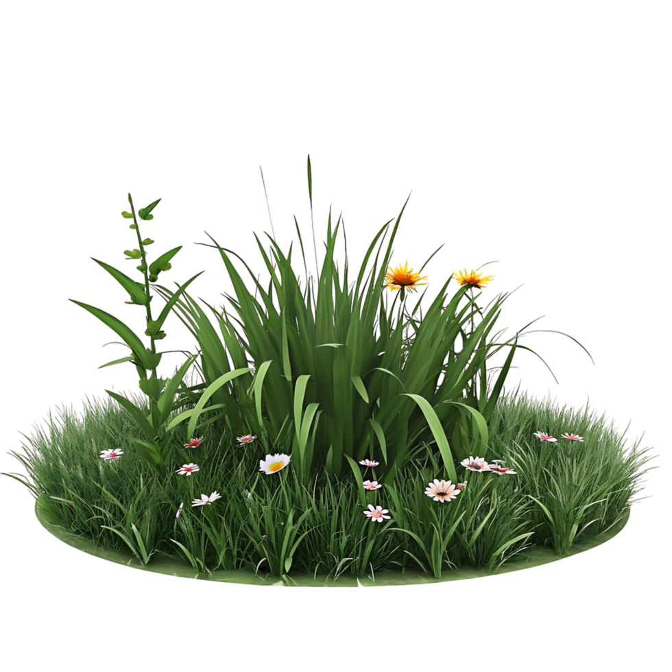 Lush Green Grassy Patch with Wildflowers and Tall Blades png