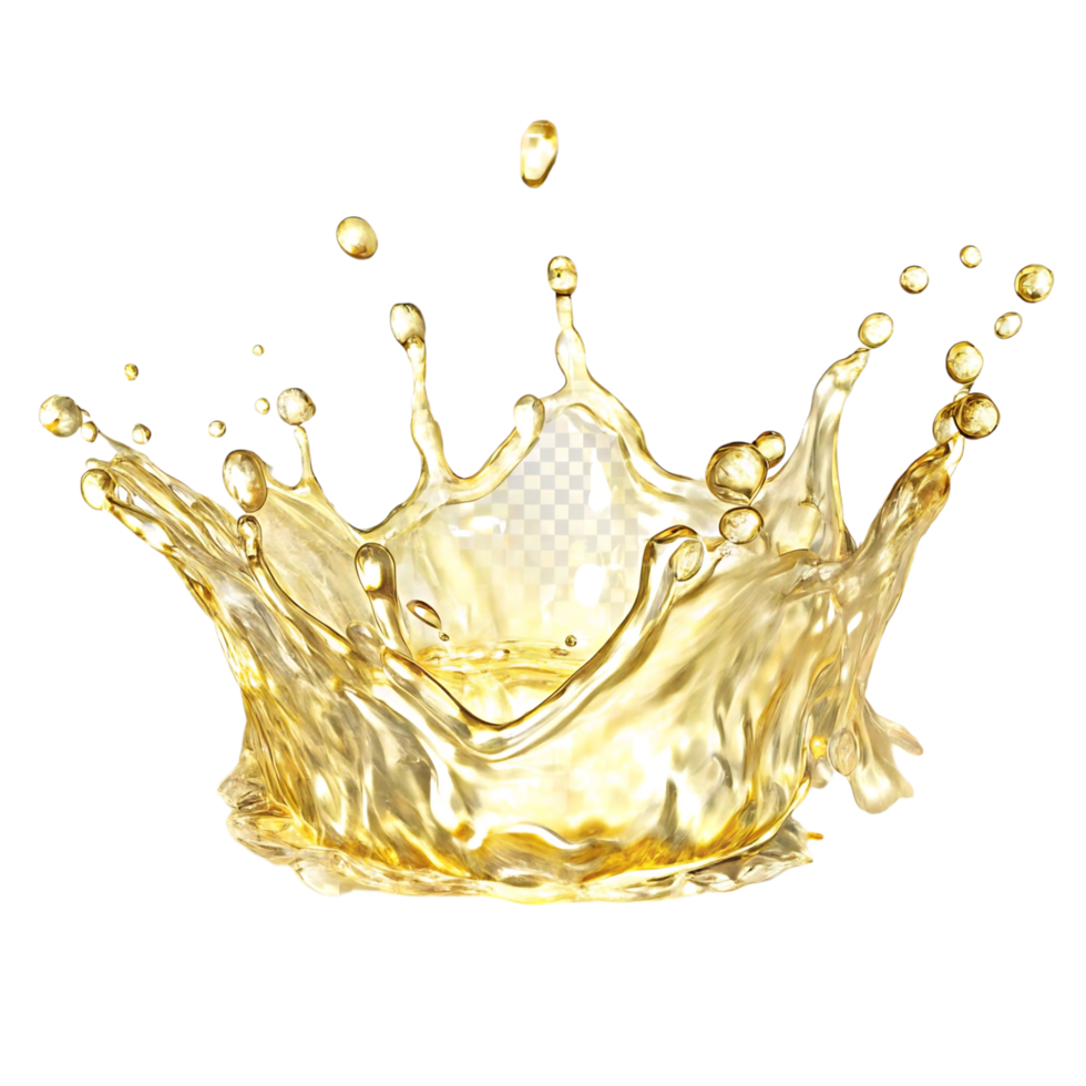 Stunning Golden Liquid Splash Crown A mesmerizing 3D render of a golden liquid creating a crownlike splash png
