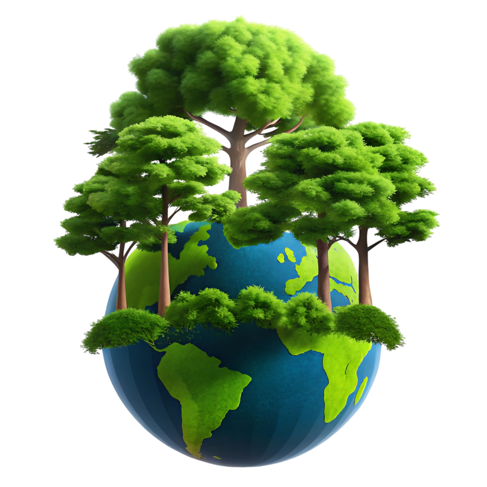 An image of a green earth with trees on it png