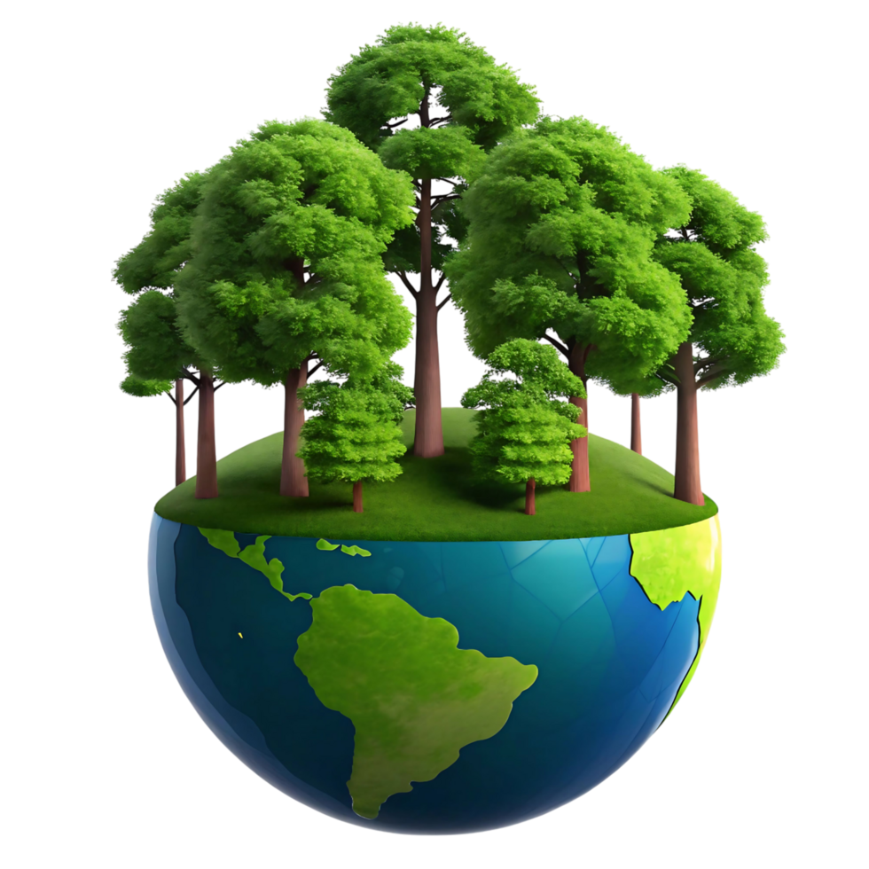 Lush Green Trees Growing on a Globe Representing Environmental Conservation and Sustainability png