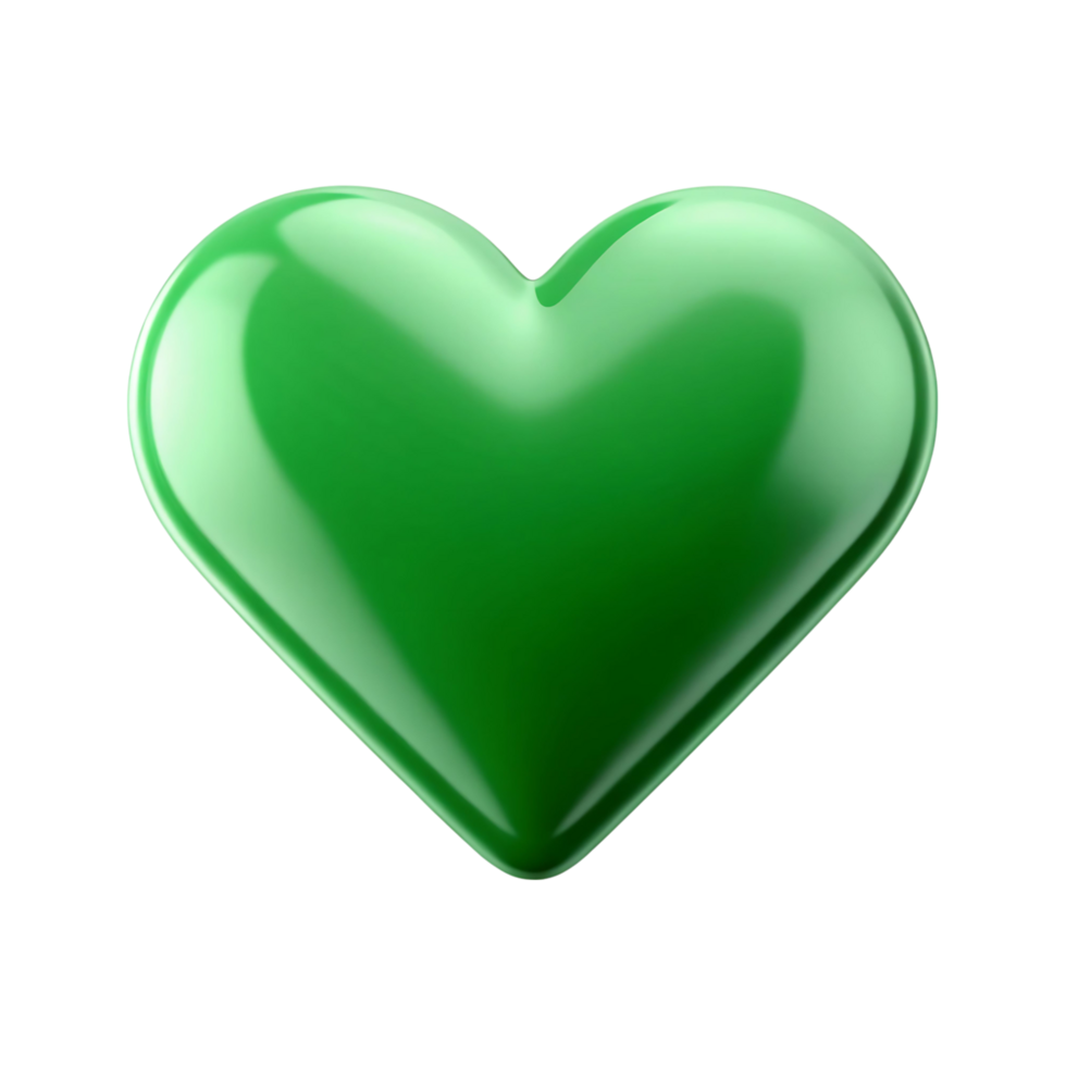 A Shiny Green Heart Shape on transparent Background 3D Render png