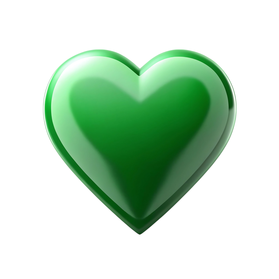 A Shiny Green Heart Shape on transparent Background Beautiful Glossy 3D Render png