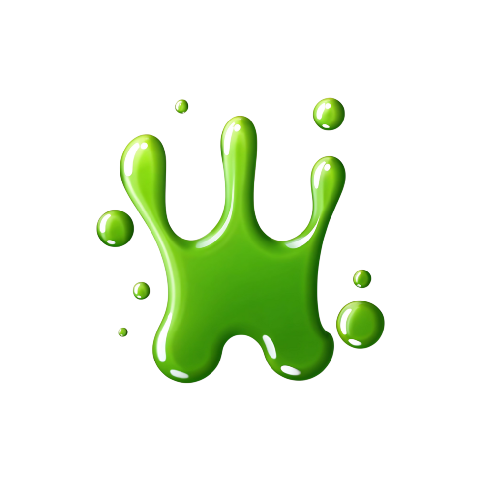 Bright Green Slime Blob Splash with Droplets on transparent Background Digital png