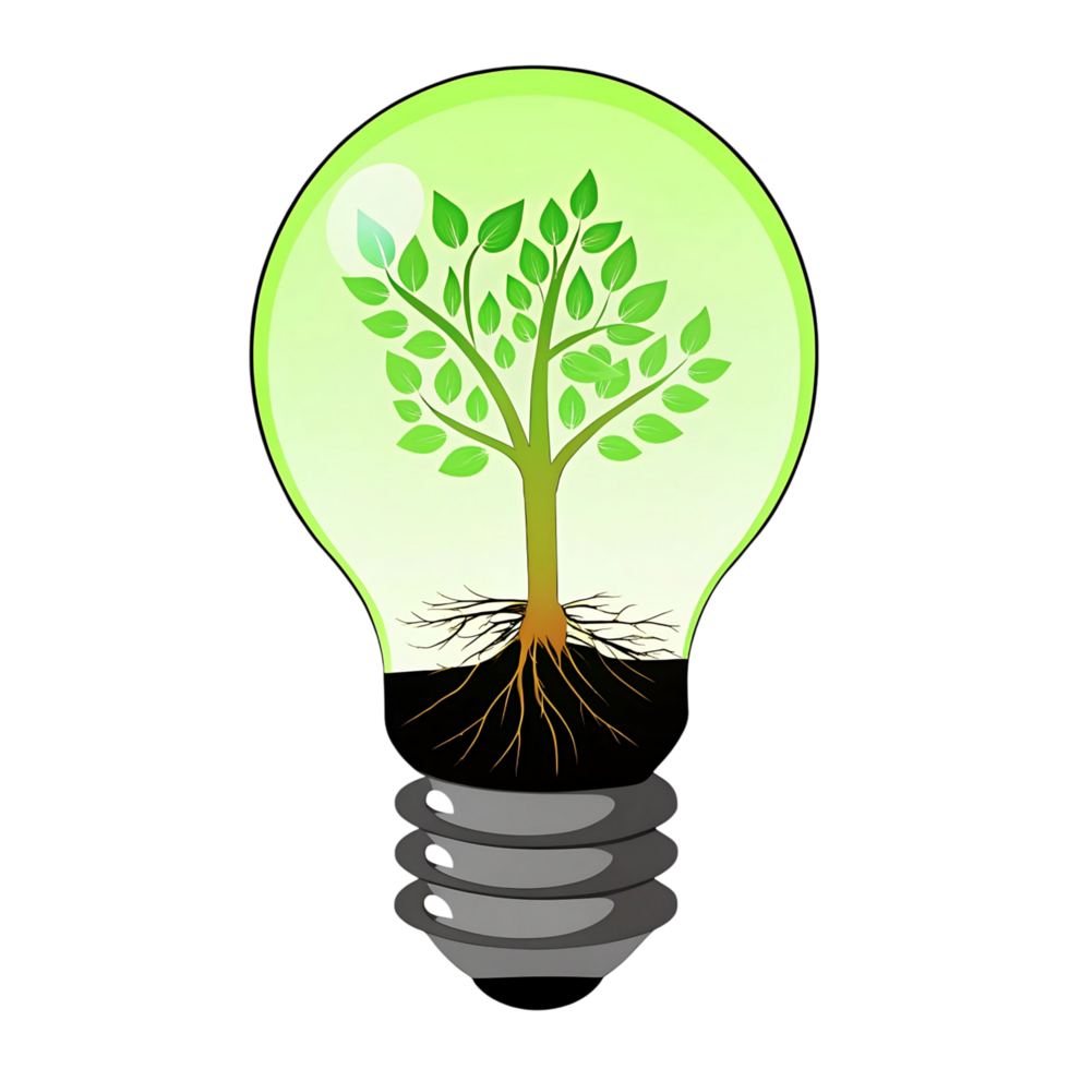 Green Energy Concept of a Tree Growing Inside a Light Bulb Representing Sustainable Power and Eco Friendly Technology png