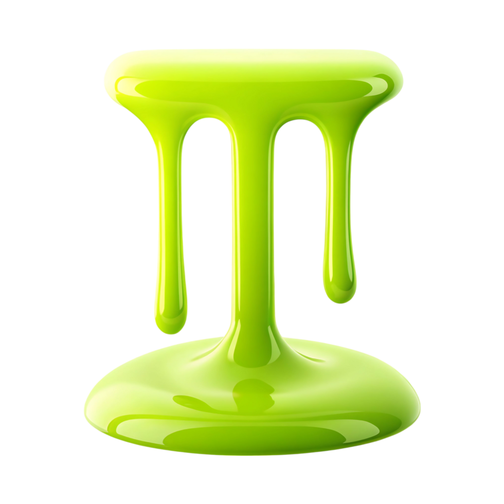 Bright Green Glossy Liquid Dripping Downwards Forming a Puddle on transparent Background Abstract 3D Rendering png
