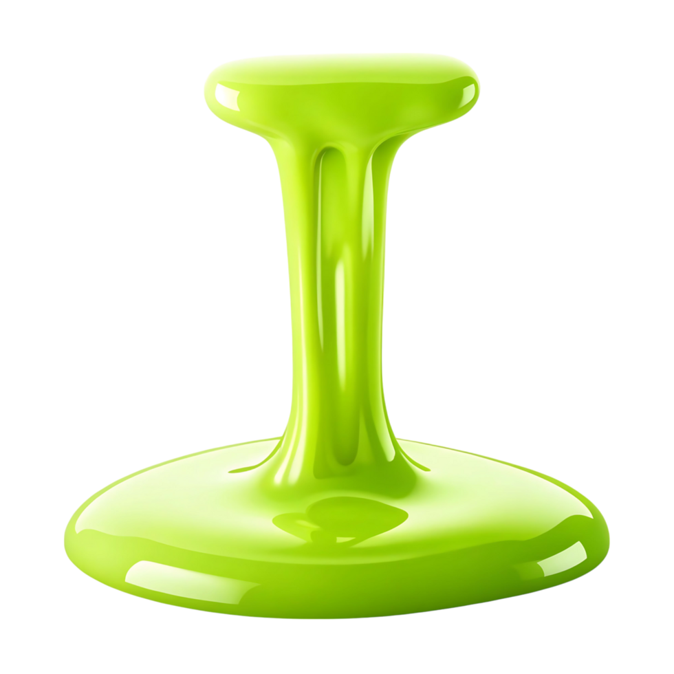 Bright Green Glossy Liquid Pouring Downwards Forming a Puddle Abstract Background png