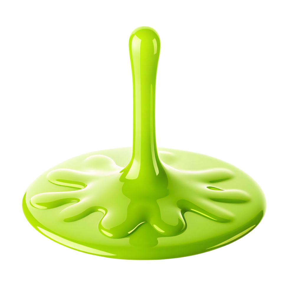 Bright Green Liquid Droplet Splashing and Spreading on transparent Background Detailed 3D Render png