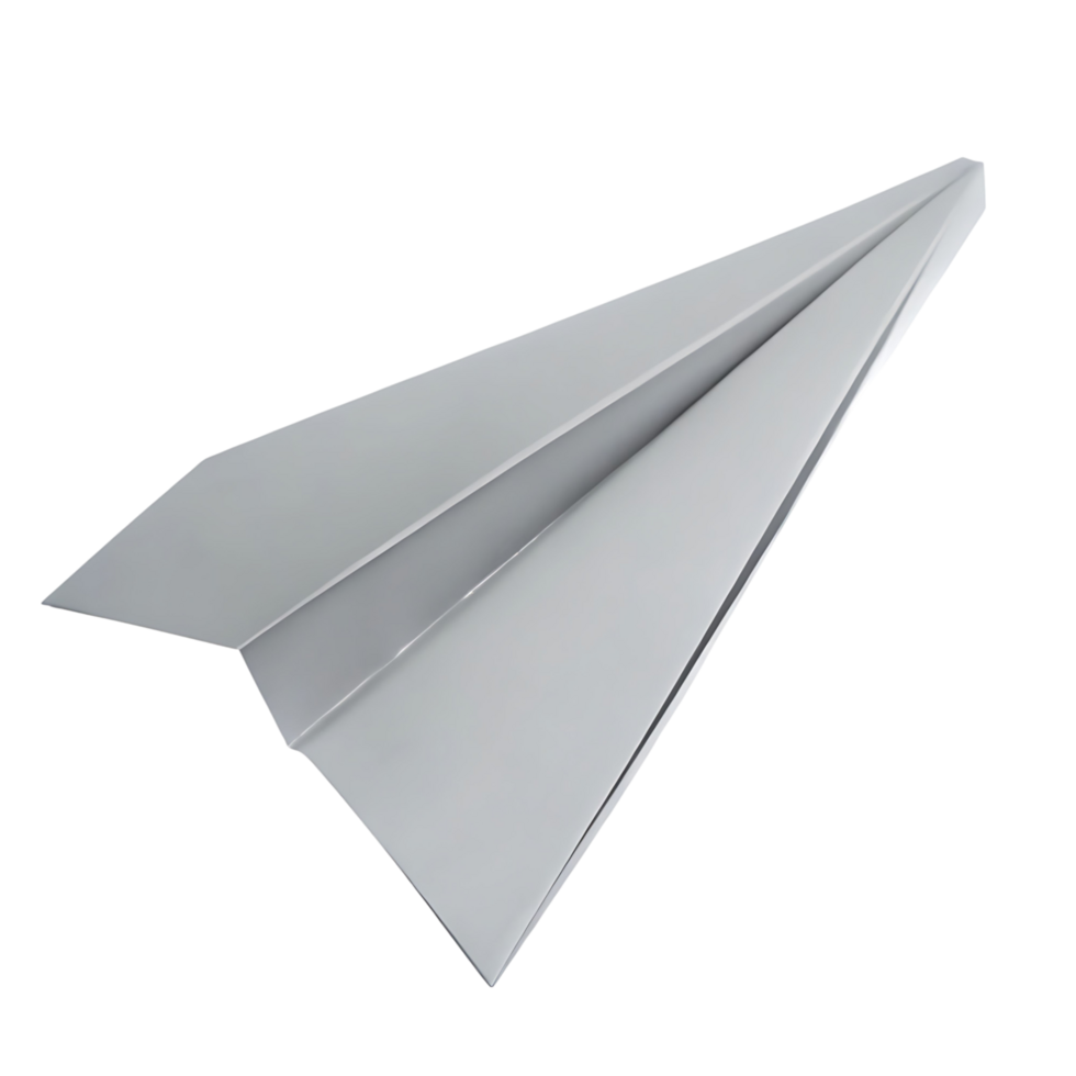 A sleek white paper airplane in flight against a transparent background simple clean design 3d render png
