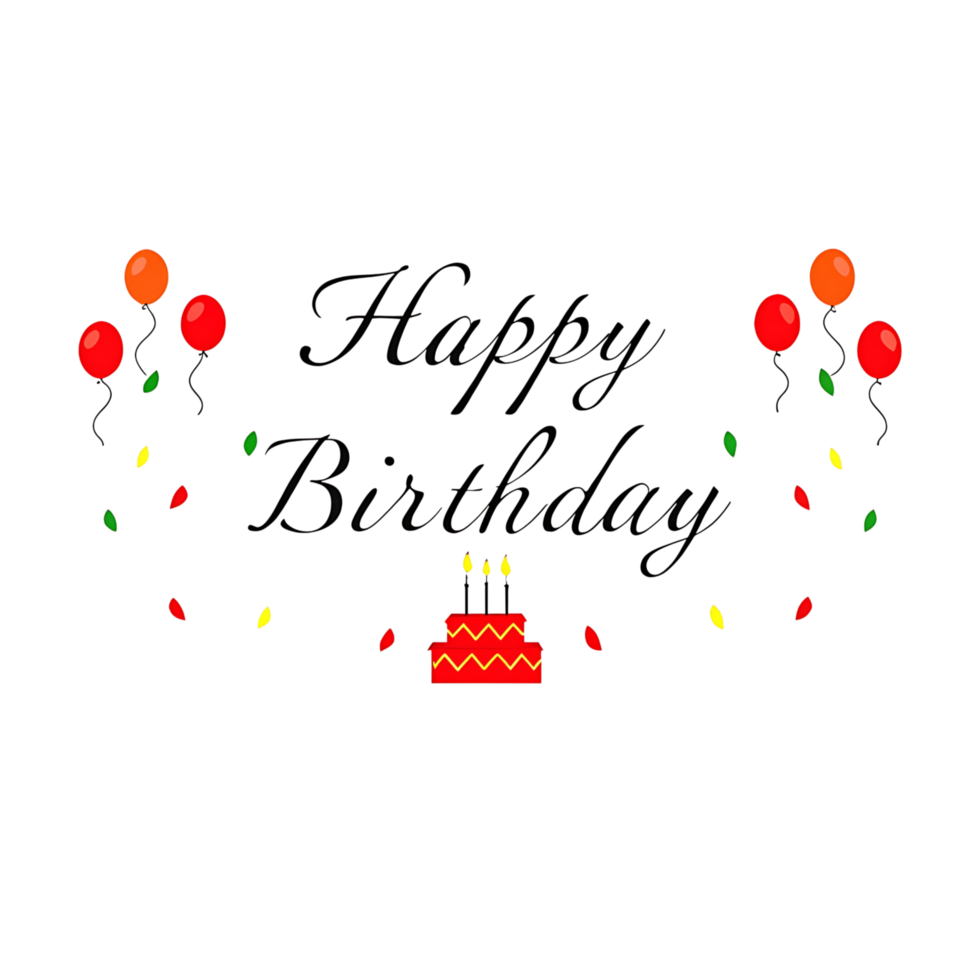 Happy birthday card with balloons and cake png