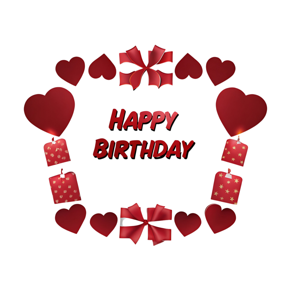 Happy Birthday Celebration with Red Hearts Gifts and Bows png