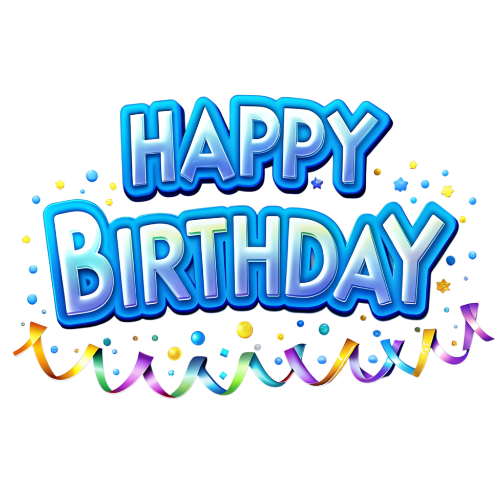 Happy Birthday Celebration with Colorful Ribbons and Confetti png