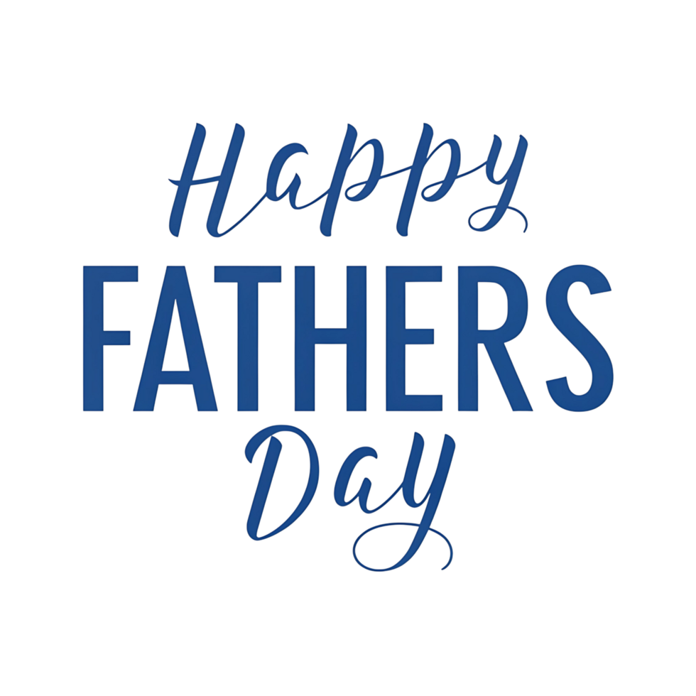 Happy Fathers Day greeting card design with blue text on transparent background png