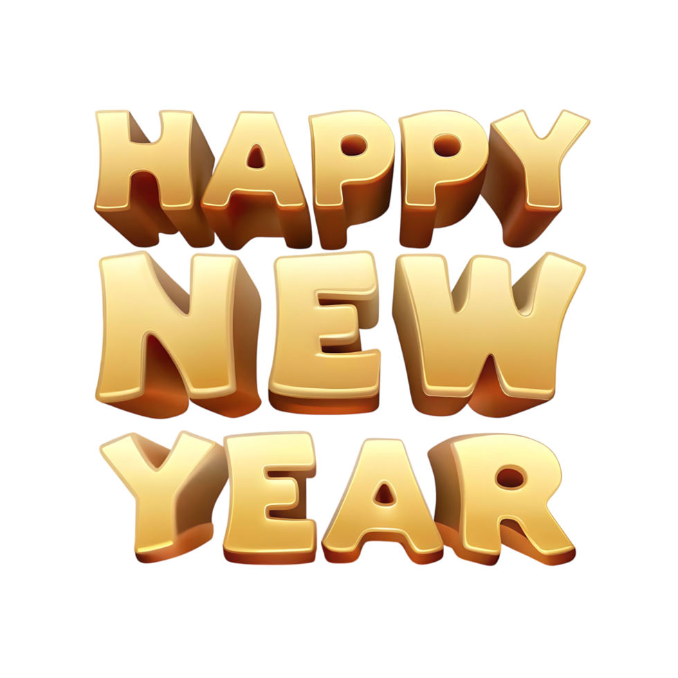 Happy New Year Golden 3D Text Effect on transparent Background Festive Celebration Typography Design png