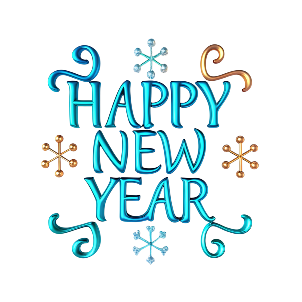 Happy New Year 3D Render with Blue and Gold Design Elements png