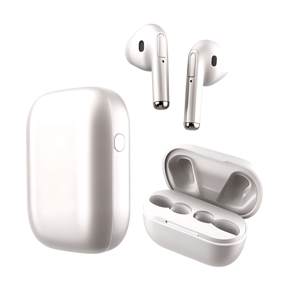 Wireless Earbuds with Charging Case Elegant Design Modern Technology White Color Bluetooth Headphones Portable Audio Device png