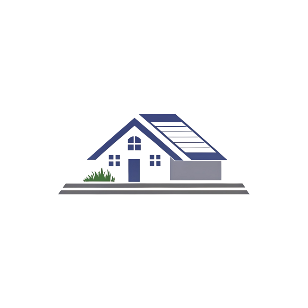 Modern House with Solar Panels and Green Lawn Design png